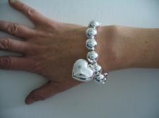 Sterling silver bead bracelet for woman - 14mm with heart charm