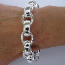 Sterling silver oval rolo link bracelet 14mm. Hollow silver chain