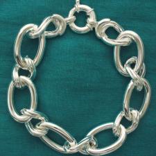 Sterling silver textured oval link-long oval link bracelet.