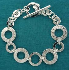 Sterling silver Greek key round link bracelet. Toggle bracelet.