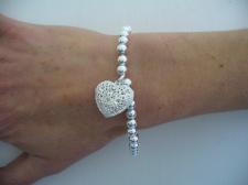 Sterling silver bead bracelet for woman 6mm with heart charm