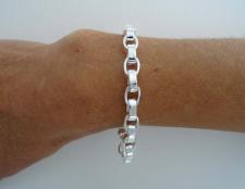 Silver flat oval link bracelet italy