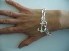 Bracciale donna in argento 925 ciondolo ancora maglia traversino 10mm