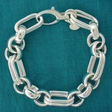 Sterling silver round-oval link bracelet 13mm. Hollow chain.
