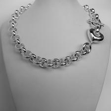 Sterling silver round link necklace with heart