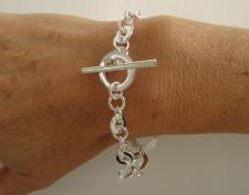 Sterling silver round link bracelet, toggle bracelet