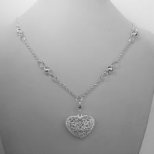 Sterling silver necklace, round link chain with heart, 45 cm.