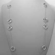 Sterling silver long necklace, round link chain 71 cm.