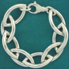 Sterling silver women's handmade bracelet. Hollow large ogival link 20mm.