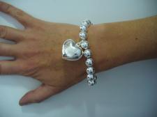 Sterling silver bead bracelet for woman - 10mm with heart charm