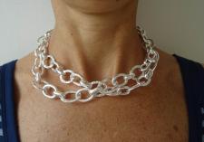 Sterling silver textured link necklace length 90 cm