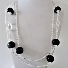 Collana in argento 925, sfere in onice nera 16mm. Catena a maglia forzatina e maglie ovali textur...