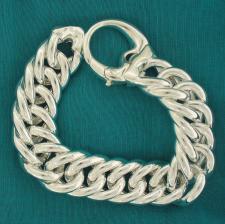 Sterling silver large double curb bracelet 18mm. Hollow link. Big oval closure.