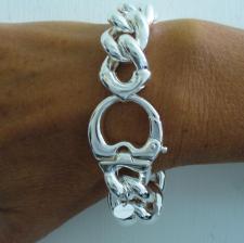 Sterling silver hollow curb bracelet 16mm. Big oval closure.