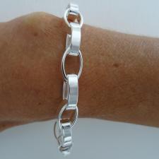 925 silver flat oval rolo link bracelet italy