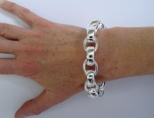 Sterling silver oval rolo link bracelet 14mm. Hollow silver chain