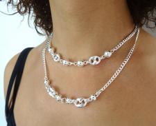 Sterling silver double curb chain necklace made in italy