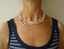 Sterling silver textured link necklace length 90 cm