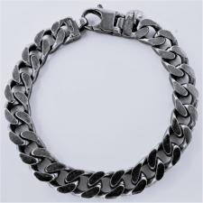 OXIDIZED sterling silver solid diamond cut curb bracelet 10mm x 3,8mm.