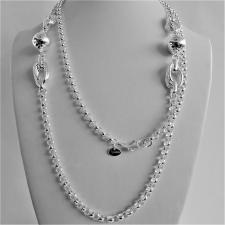 Long sterling silver necklace cm 100, round rolo link chain with bead.