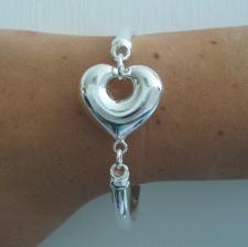 Sterling silver semi-bangle bracelet with large heart 26mm.