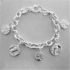 Sterling silver charms bracelet. Owl of Athena, Florentine florin.
