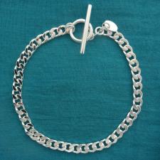 Sterling silver solid diamond cut curb bracelet 5mm x 2mm. Toggle bracelet.