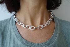 Sterling silver handmade textured oval link necklace
