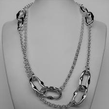 Sterling silver handmade necklace. Asymmetrical link 17x27mm and round link chain. Length 100 cm.