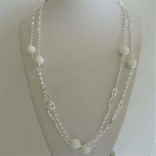 Sterling silver necklace. White agate beads 10mm. Length: 120 cm.