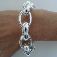 Sterling silver oval rolo large link bracelet 20mm. Hollow chain. Oval belcher bracelet.