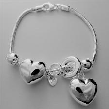 Sterling silver snake charm bracelet. Hearts.