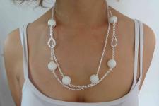 Sterling silver necklace white agate beads 