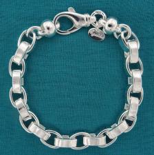 Solid 925 silver flat oval rolo link bracelet 7,5mm.