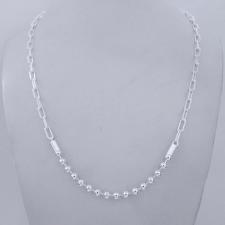 Collana in argento 925. Catena paperclip allungata 4mm e ball chain 4mm. Lunghezza cm 50.