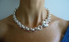 Sterling silver round link necklace with heart