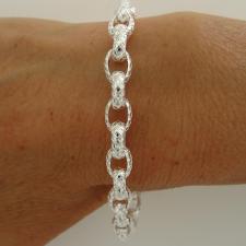 Sterling silver textured oval link bracelet 7mm.