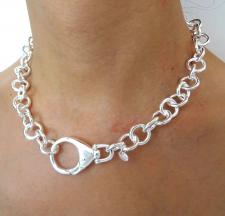 Solid 925 silver round rolo link necklace 13mm. Length 45 cm. 96 GRAMS. ARTISAN LOBSTER CLASP.