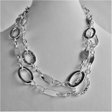 Long sterling silver necklace, polished/textured oval link chain 80 cm.