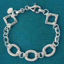 Sterling silver frosted link bracelet 13mm. Made in Tuscany.