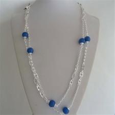 Sterling silver necklace. Blue agate beads 10mm. Length: 120 cm.