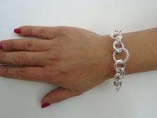 Silver textured round link bracelet