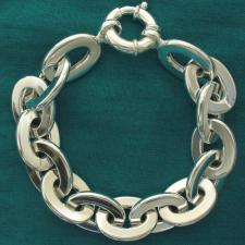 Sterling silver flat oval link bracelet 14mm. Hollow chain.