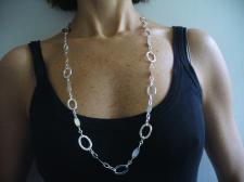 Long sterling silver necklace polished textured oval link chain 80 cm