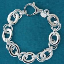 Bracciale in argento 925 massiccio, larghezza 13mm. Maglie ovali piatte, maglie tonde, maglie god...