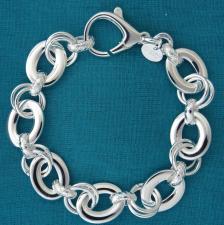 Bracciale in argento 925 massiccio, larghezza 13mm. Maglie ovali piatte, maglie tonde, maglie god...