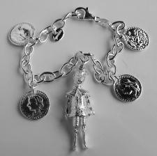 Bracciale in argento 925 charms monete e Pinocchio.