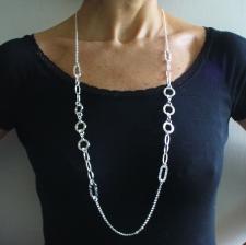 Long sterling silver necklace 90 cm round link chain 