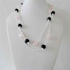 Silver necklace black onyx and rose quartz beads 