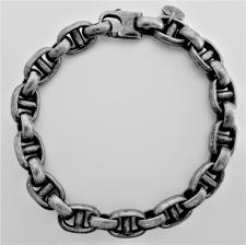 ARGENTO ANTICATO. Bracciale uomo in argento 925 massiccio. Maglia traversino 9mm.